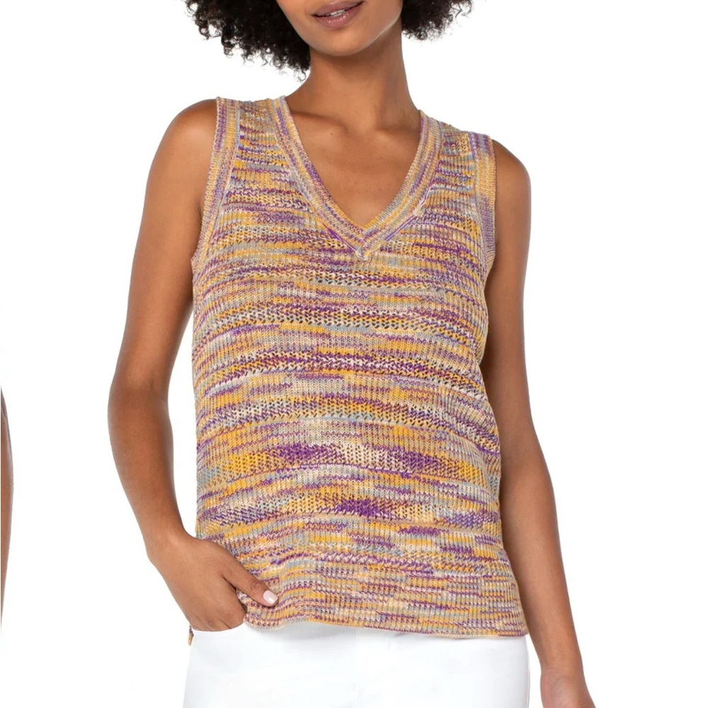 Liverpool Multicolor Knit V-Neck Tank - Yellow, Purple